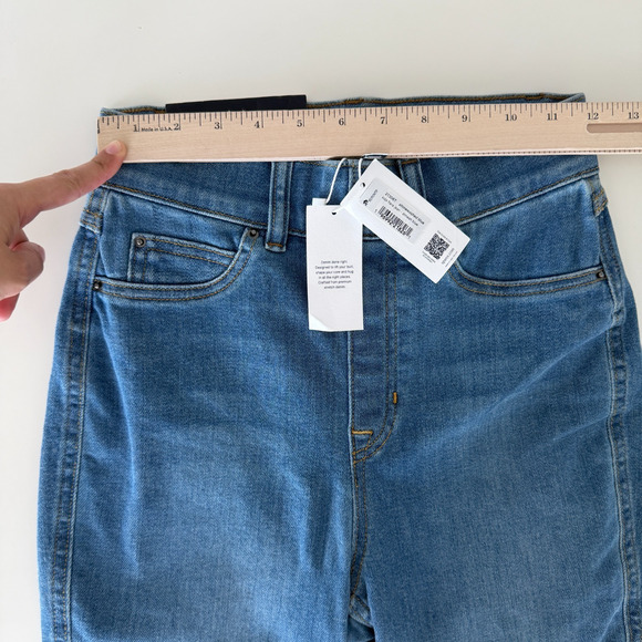 Spanx Jeans Womens XS Tall Blue Kick Flare High Rise Pull On Denim Pants Stretch - Picture 8 of 12